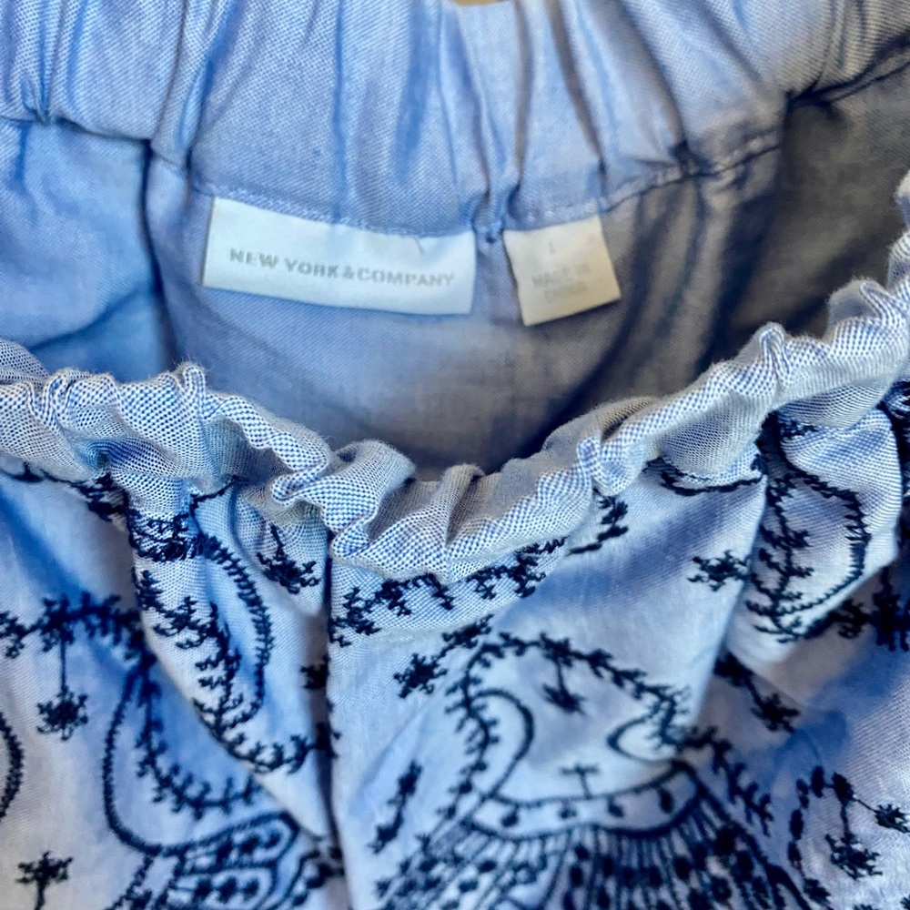 New York & Company Light Blue Skirt with Black Embroidery